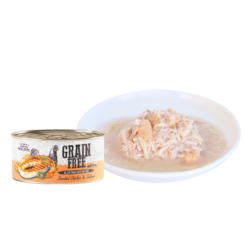 Absolute Holistic 80g Grain Free ((Shredded Chicken & Salmon)) 無穀物肉汁 貓罐頭 雞肉+三文魚 80克 (AH3979)